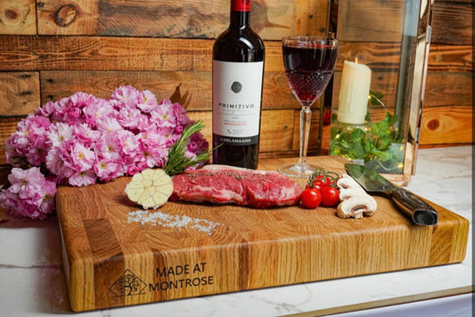 The Montrose Edition handmade solid oak end grain chopping board, crafted in Lancashire as a luxury Christmas gift.