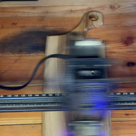 Laser engraving the Made at Montrose logo onto a handmade board in our Lancashire workshop.